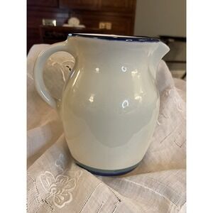Pfaltzgraff Sky Pitcher Off White With Blue Green Band Sky Pattern 6.5"
